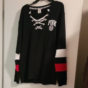 PINK Victoria's Secret Black Sweater with Red and White Accents